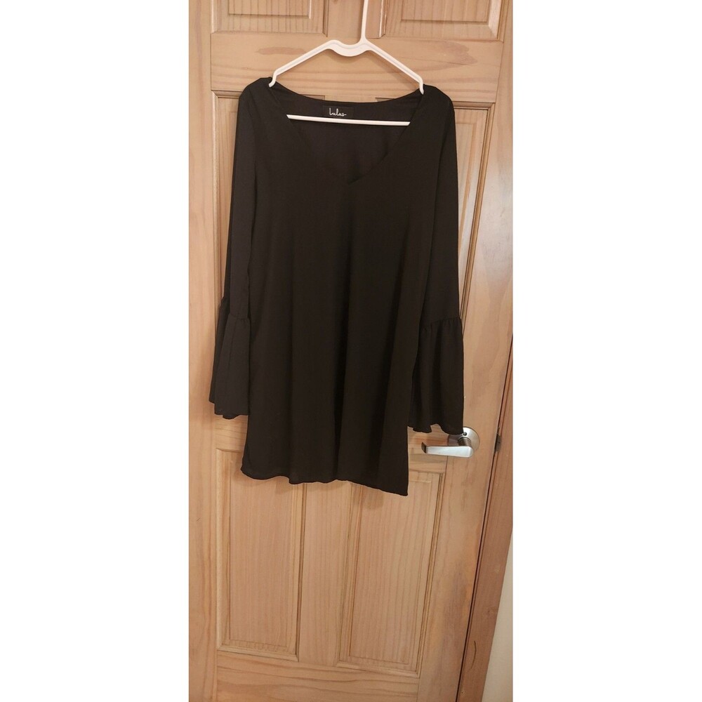 Lulu's Black Bell Sleeve Black Dress Small